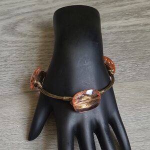 Natural Quartz Crystal Bracelet Wire Handmade Copper Gemstone Vintage Bangle